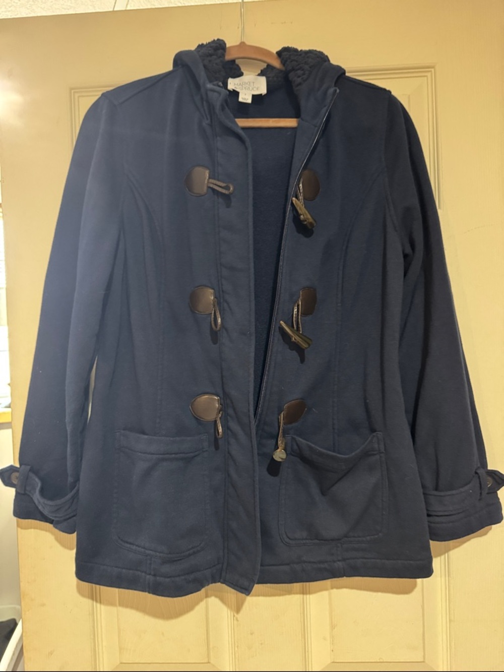 Market & Spruce Dark Navy Hooded Toggle Pea Coat